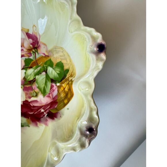 Antique 1900s JPV Germany Rose Bowl – Bavarian Porcelain Scalloped Dish - Picture 3 of 7